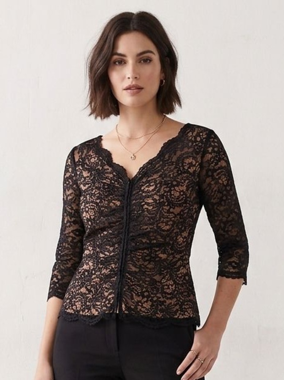 Alex Evenings Petite Black Floral Lace V-Neck Blouse NWT XLP